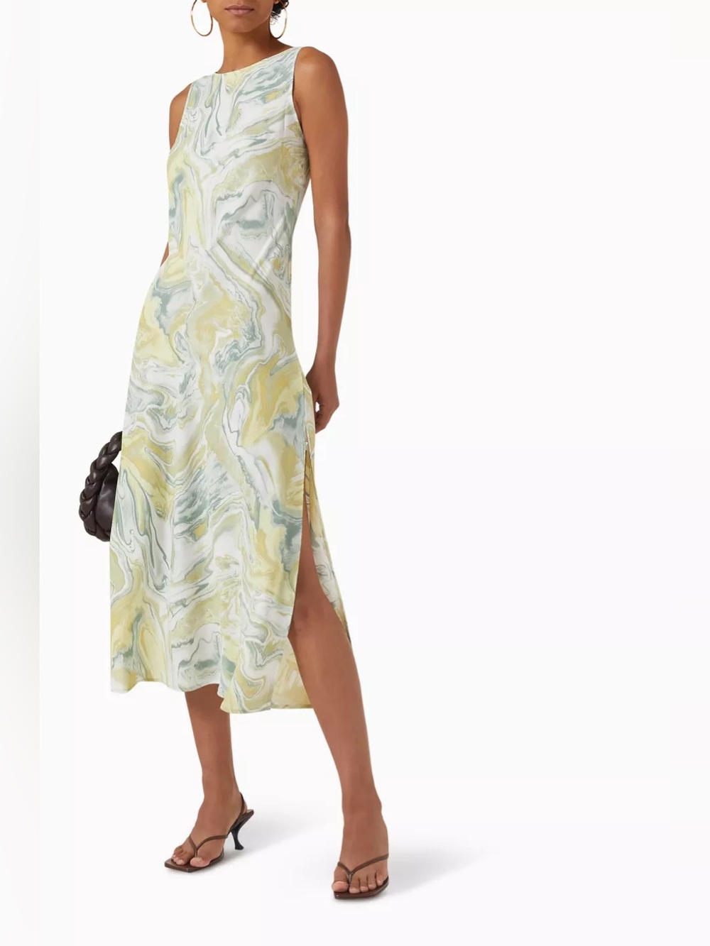 MINKPINK Alora Bias Midi Dress Green Marble Print Size XS